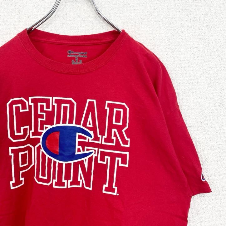 champion　チャンピオン　半袖プリントTシャツ　CEDAR　POINT　デカロゴ　現行　赤　レッド　XLサイズ