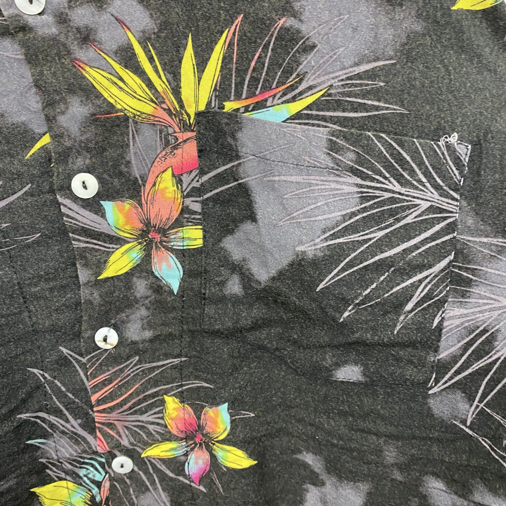 古着 used　CAROCHE　長袖プリント総柄シャツ　花　黒　ブラック　XLサイズ