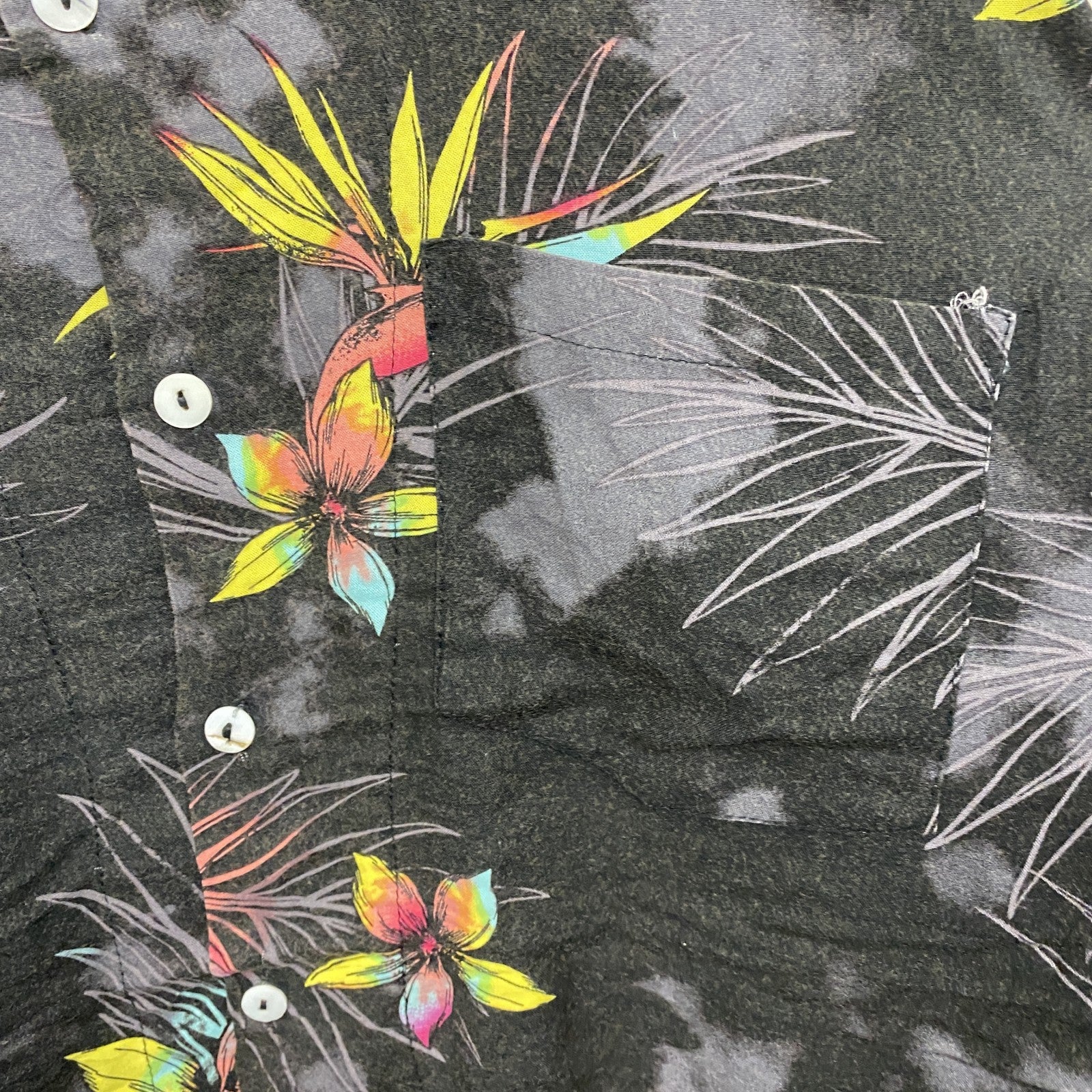 古着 used　CAROCHE　長袖プリント総柄シャツ　花　黒　ブラック　XLサイズ