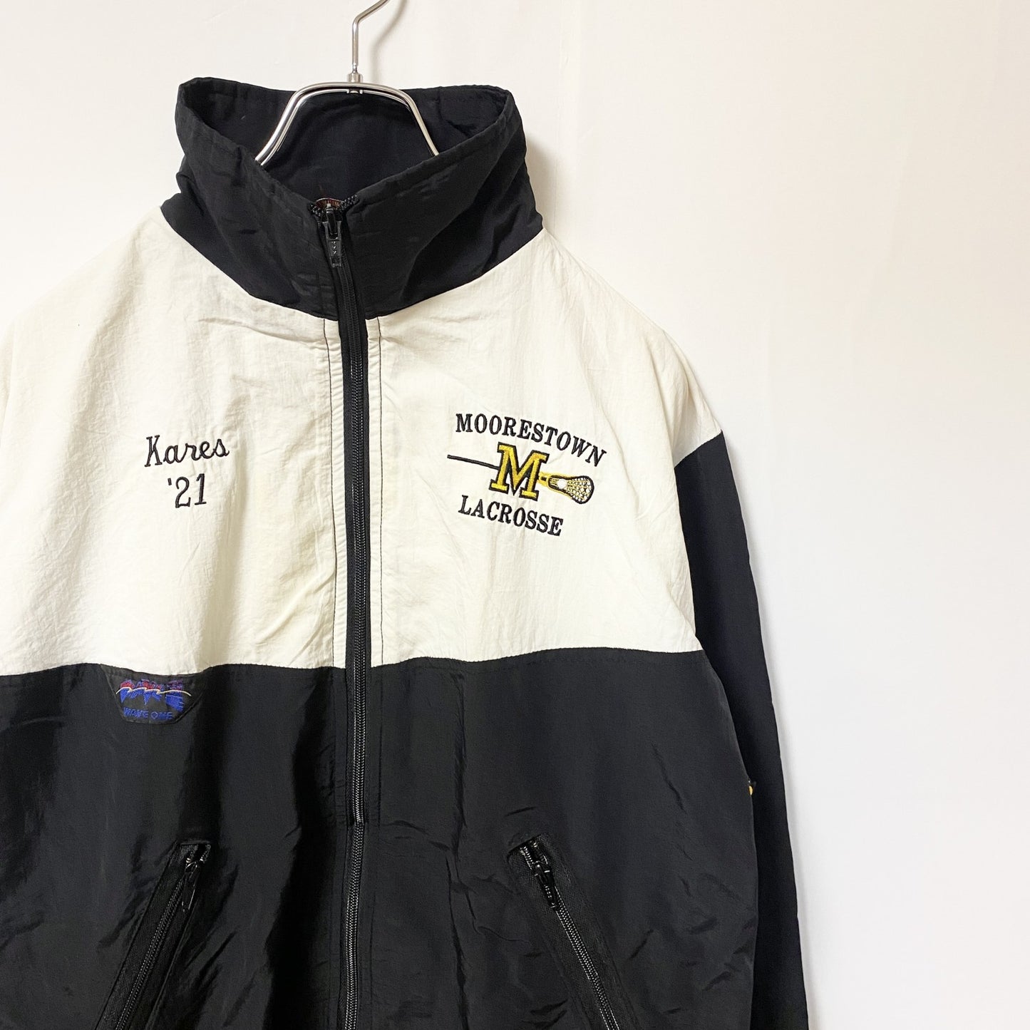 古着 used　WAVE ONE　長袖デザインナイロンジャケット　バック刺繍アウター　ラクロス　スポーツ　ハイネック　Sサイズ