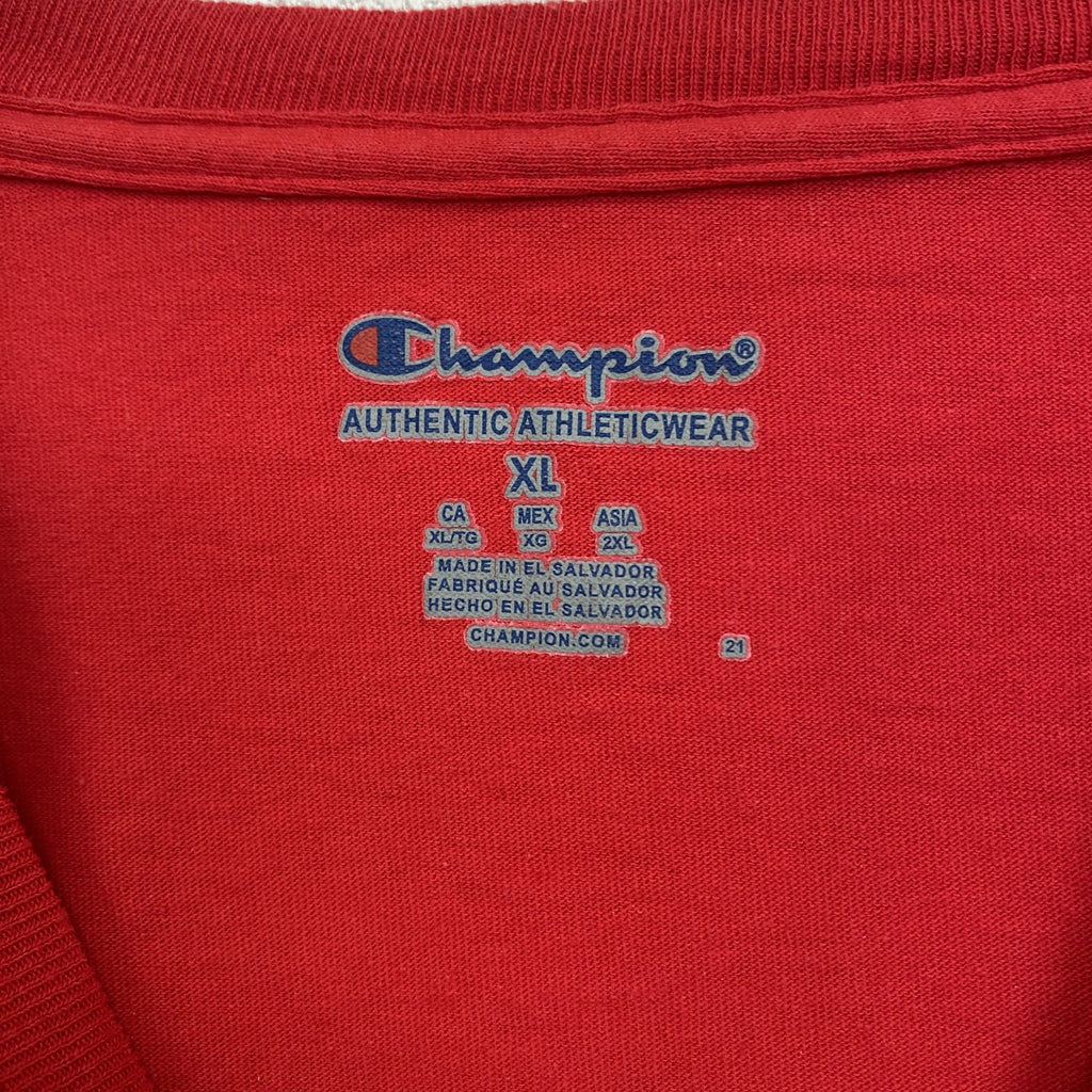 champion　チャンピオン　半袖プリントTシャツ　CEDAR　POINT　デカロゴ　現行　赤　レッド　XLサイズ