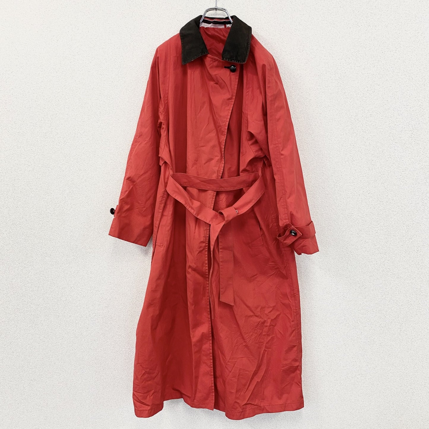 LONDON FOG　ロンドンフォグ　ロングトレンチコート　コーデュロイカラー　比翼仕立て　レッド　14FOGサイズ