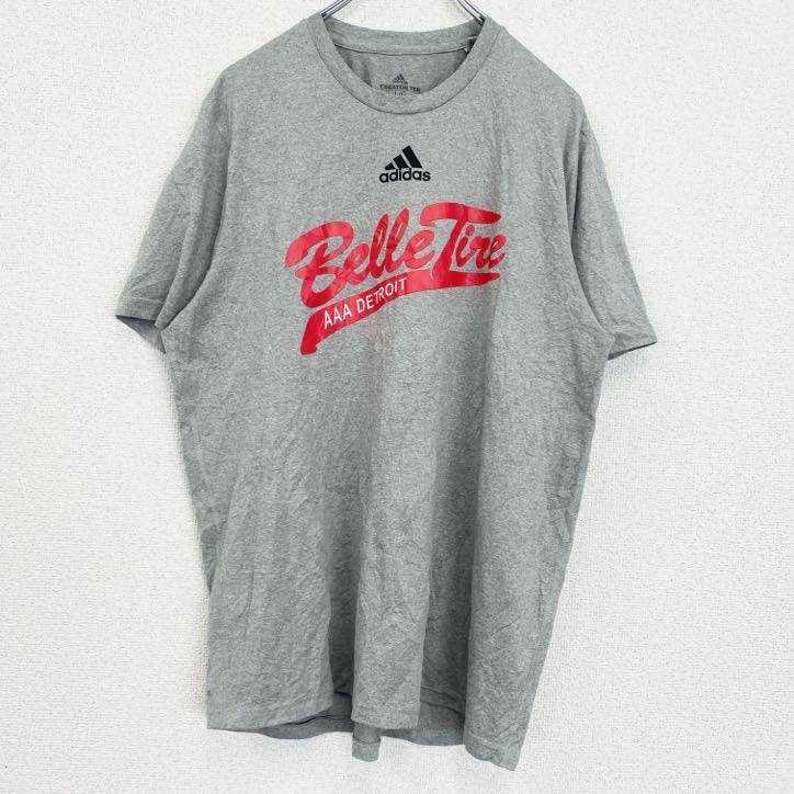 古着　used　adidas　アディダス　半袖プリントTシャツ　Belle Tire AAA Detroit　グレー　Lサイズ