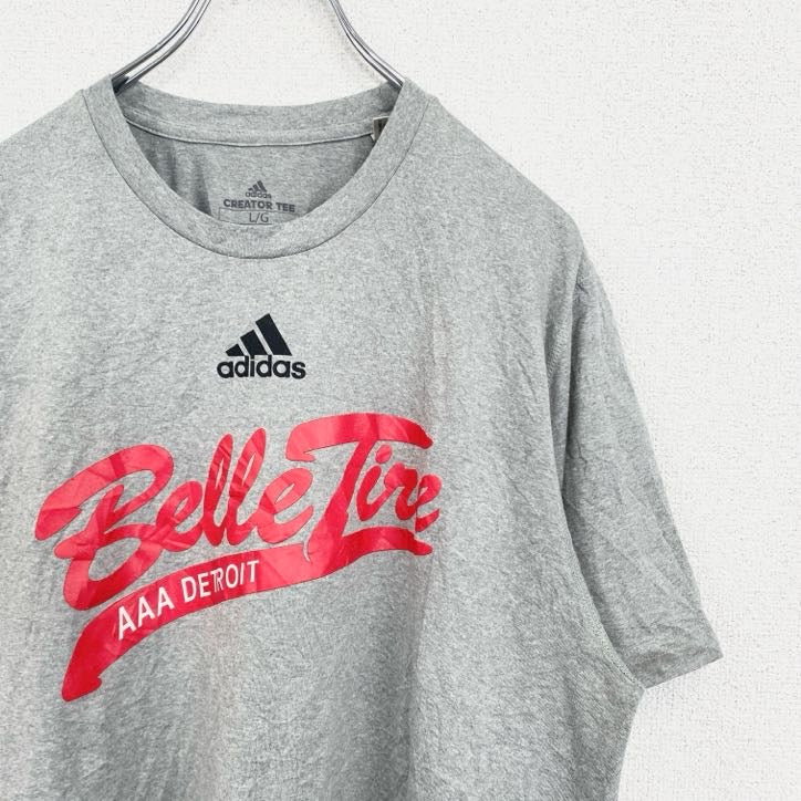古着　used　adidas　アディダス　半袖プリントTシャツ　Belle Tire AAA Detroit　グレー　Lサイズ