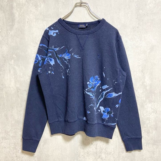古着 used　POLO RALPH LAUREN　ポロラルフローレン　花柄クルーネックスウェット　トレーナー　ネイビー　Lサイズ