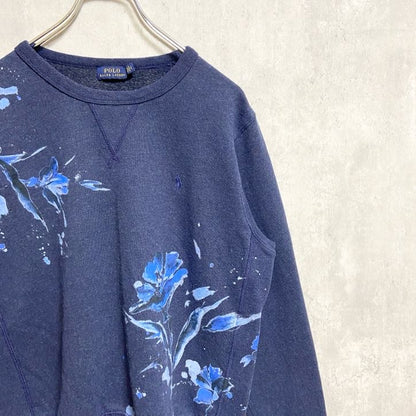 古着 used　POLO RALPH LAUREN　ポロラルフローレン　花柄クルーネックスウェット　トレーナー　ネイビー　Lサイズ