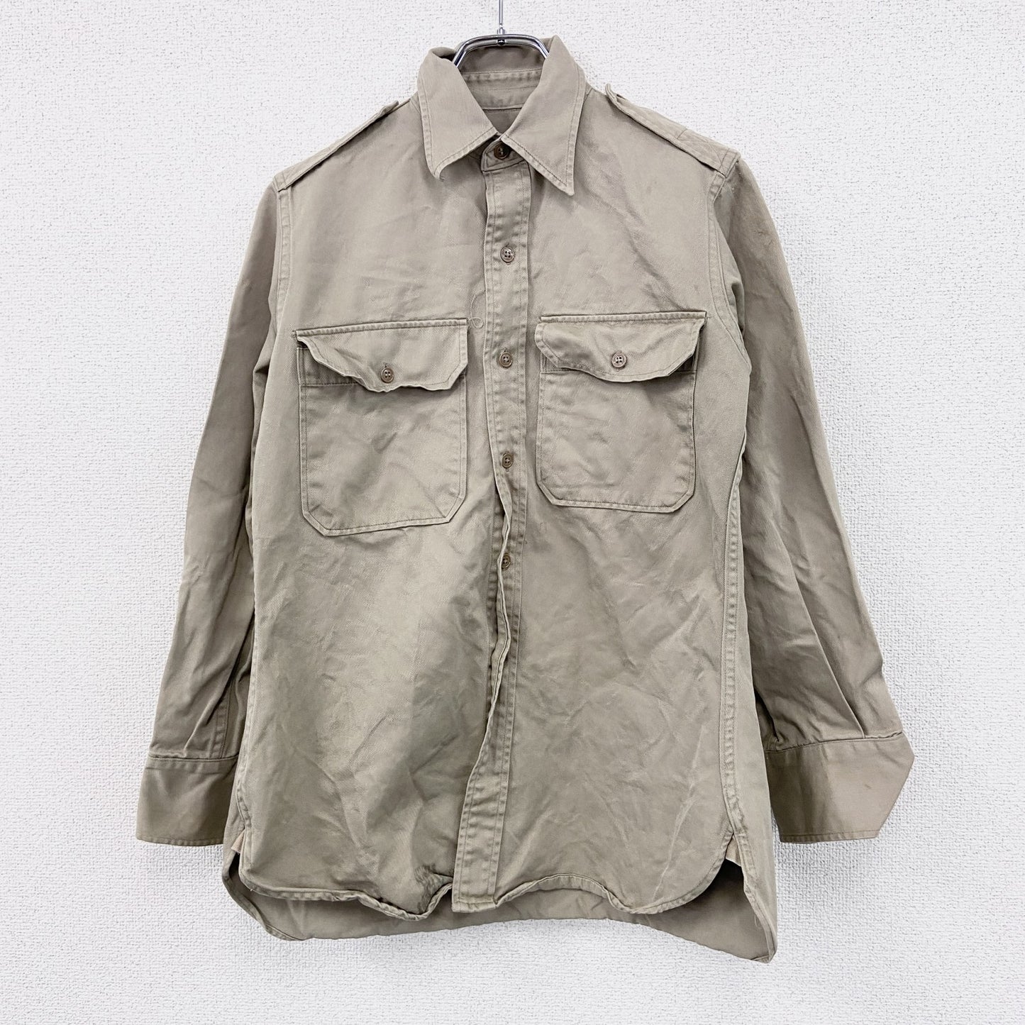 50s～　U.S.ARMY　米軍　UTILITYシャツ　ミリタリーシャツ　長袖シャツジャケット　2ポケット　ベージュ　