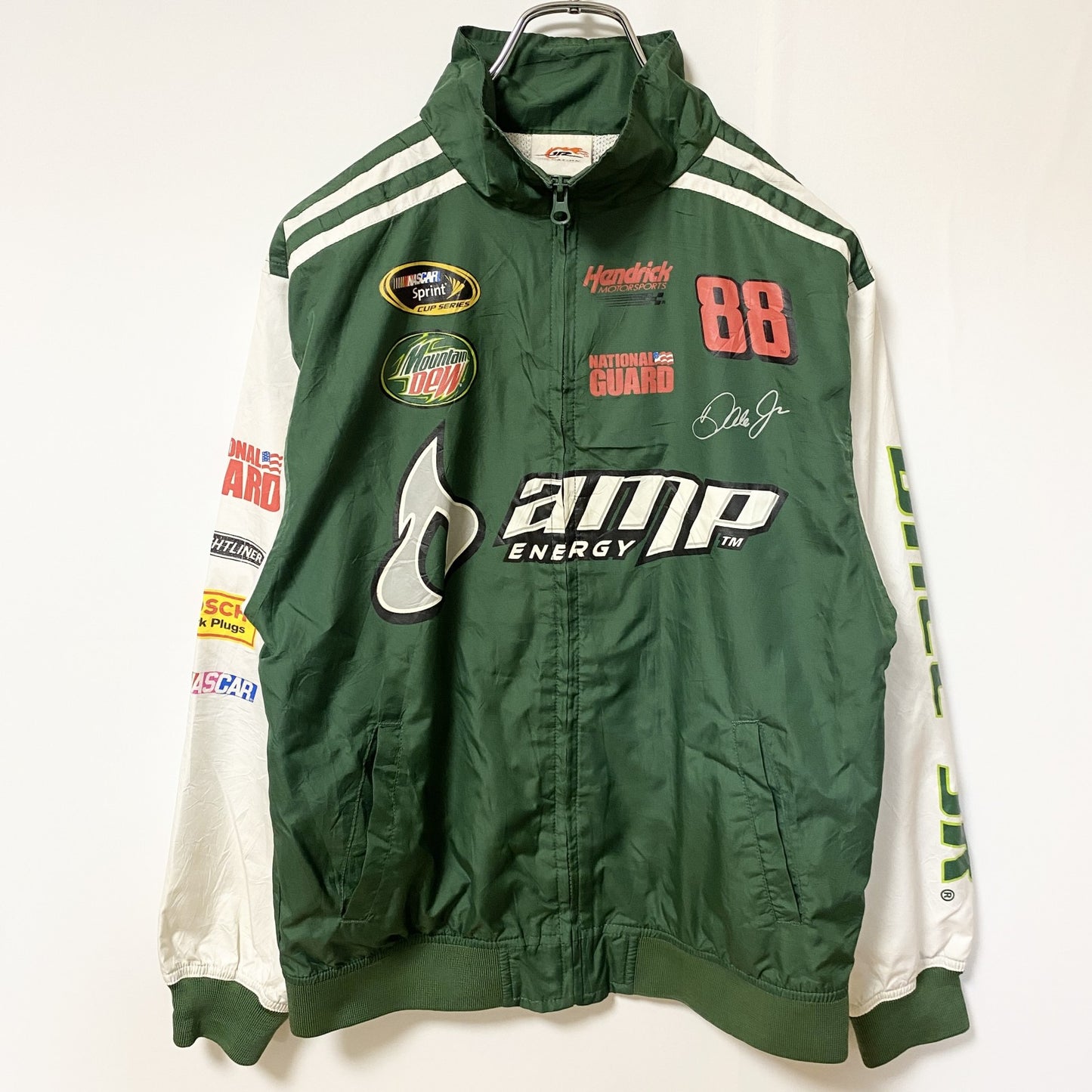 古着 used　JR NATION　長袖レーシングジャケット　ナイロンジャケット　amp ENERGY　バックプリント　緑