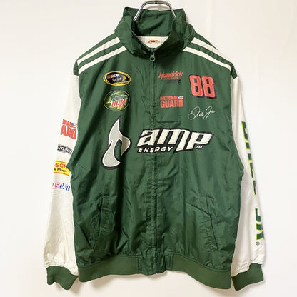 古着 used　JR NATION　長袖レーシングジャケット　ナイロンジャケット　amp ENERGY　バックプリント　緑