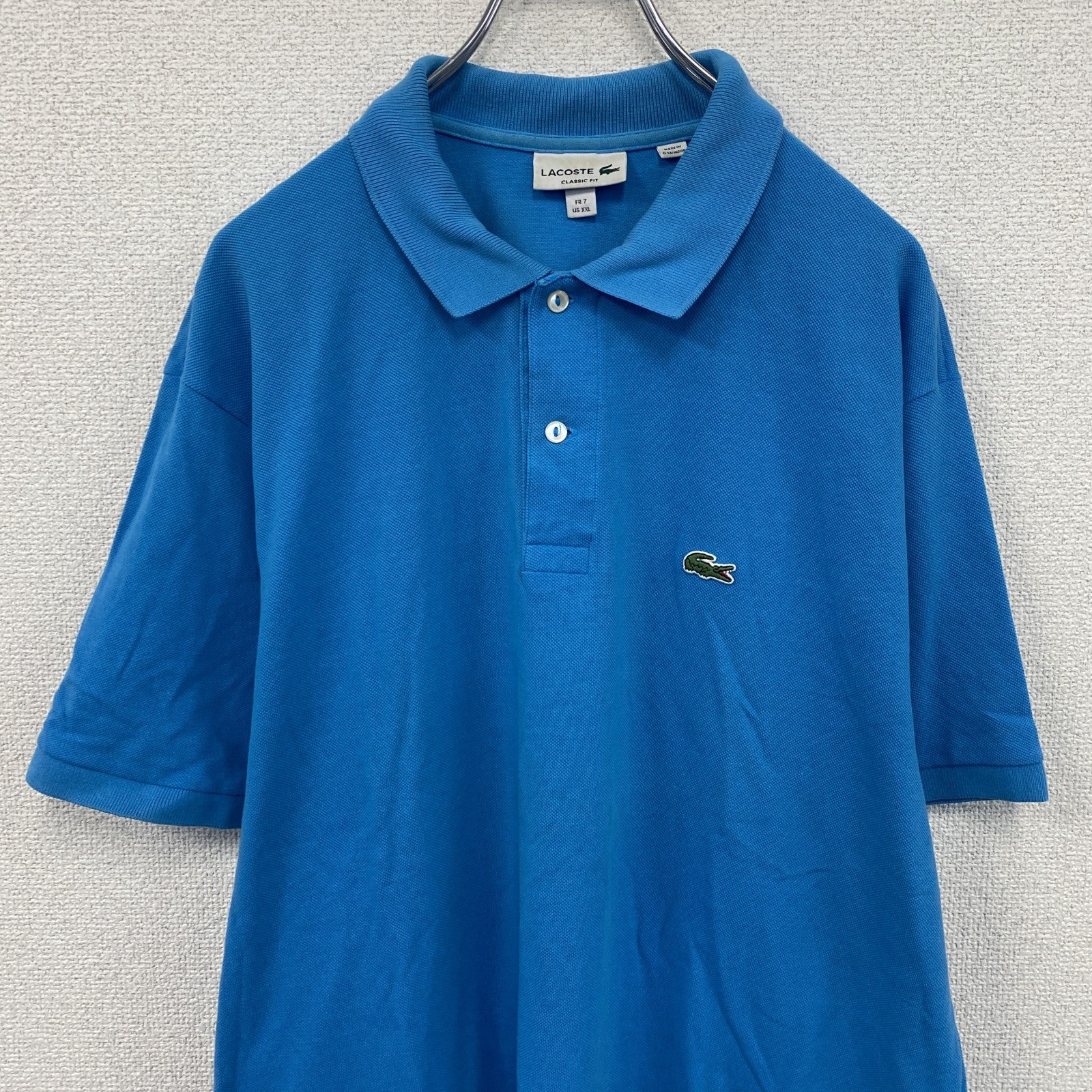 LACOSTE　ラコステ　半袖ポロシャツ　刺繍ロゴ　青　ブルー　2XLサイズ