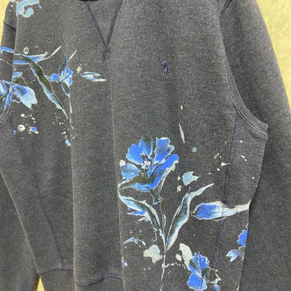 古着 used　POLO RALPH LAUREN　ポロラルフローレン　花柄クルーネックスウェット　トレーナー　ネイビー　Lサイズ