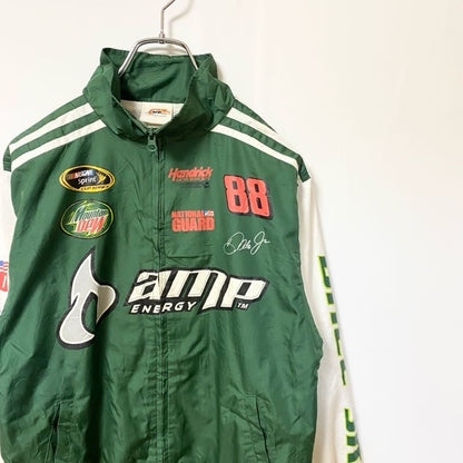 古着 used　JR NATION　長袖レーシングジャケット　ナイロンジャケット　amp ENERGY　バックプリント　緑