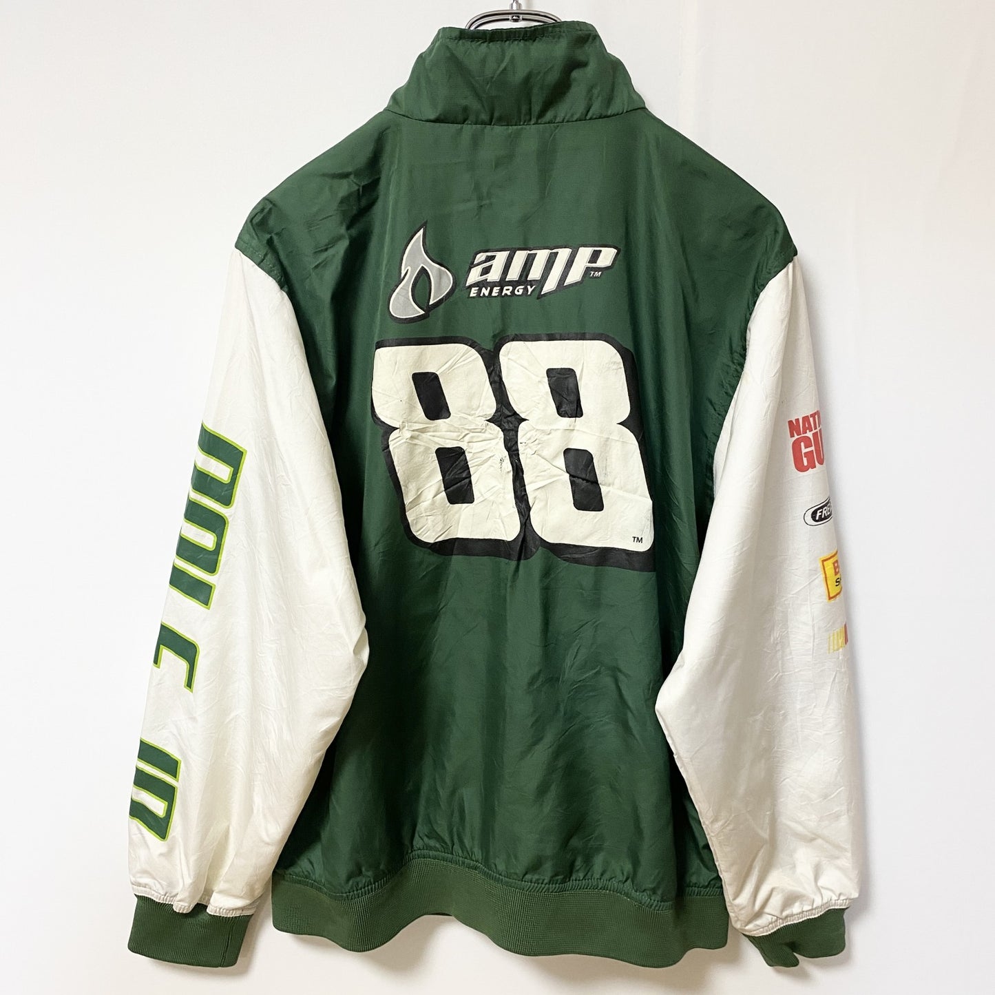 古着 used　JR NATION　長袖レーシングジャケット　ナイロンジャケット　amp ENERGY　バックプリント　緑