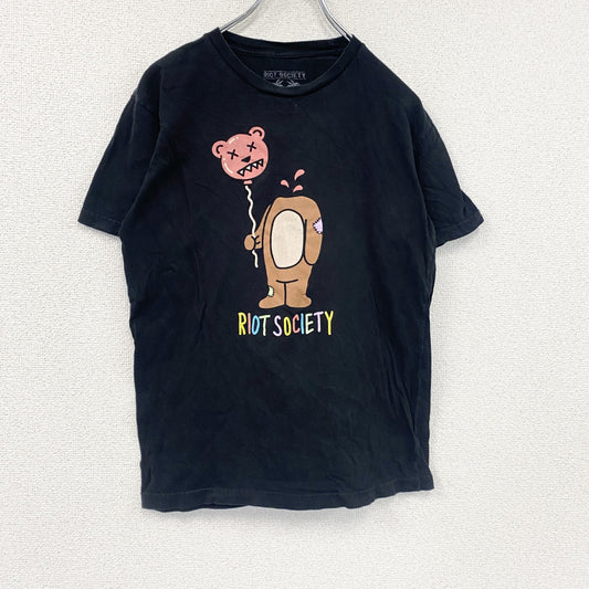 RIOT SOCIETY　半袖プリントアニマルTシャツ　英字プリント　黒　ブラック　Sサイズ