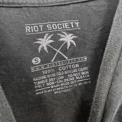 RIOT SOCIETY　半袖プリントアニマルTシャツ　英字プリント　黒　ブラック　Sサイズ