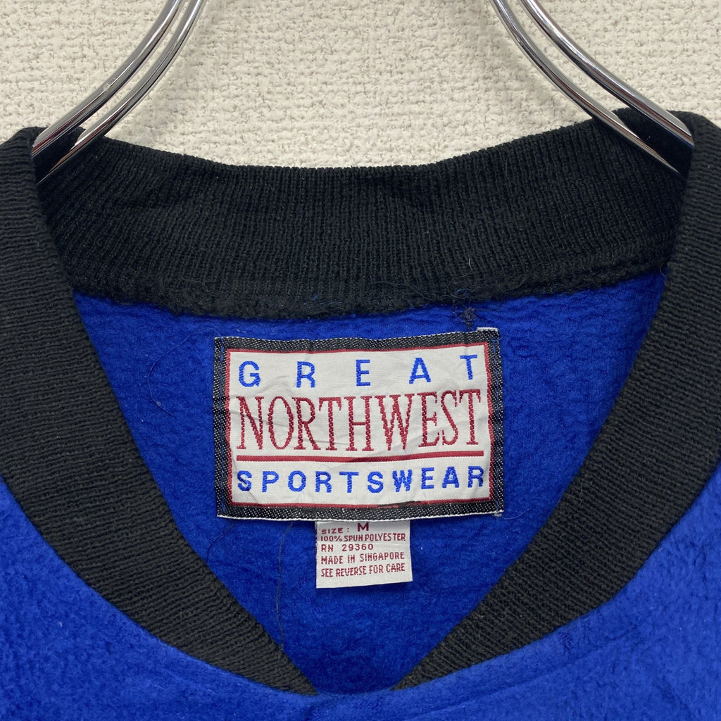 ～90s　GREAT NORTHWEST　フルジップフリーススタジャン　ノーカラージャケット　ヴィンテージ　青　ブルー　Mサイズ
