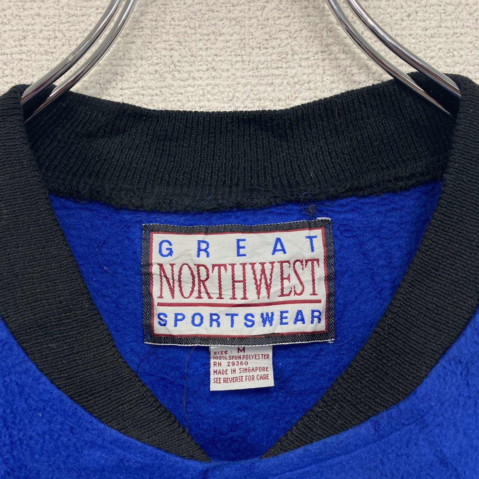 ～90s　GREAT NORTHWEST　フルジップフリーススタジャン　ノーカラージャケット　ヴィンテージ　青　ブルー　Mサイズ
