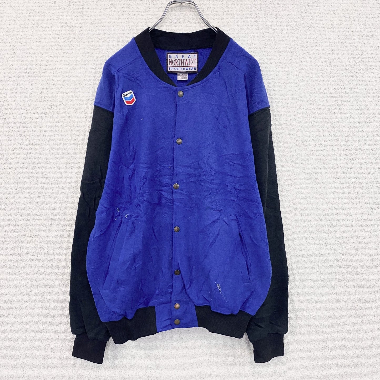 ～90s　GREAT NORTHWEST　フルジップフリーススタジャン　ノーカラージャケット　ヴィンテージ　青　ブルー　Mサイズ