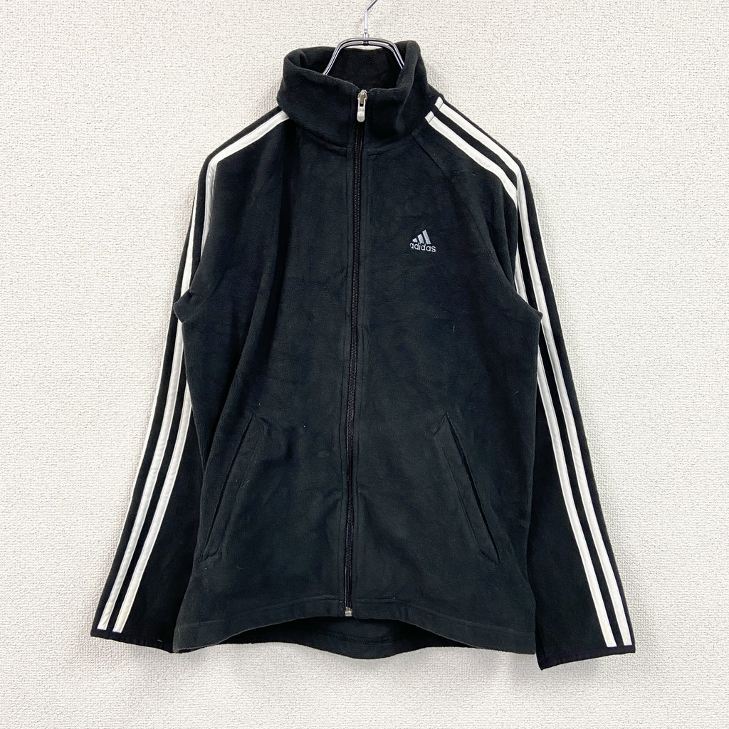 adidas　アディダス　フリースジャージ　フリースジャケット　ハイネック　スリーストライプス　黒　ブラック　Lサイズ