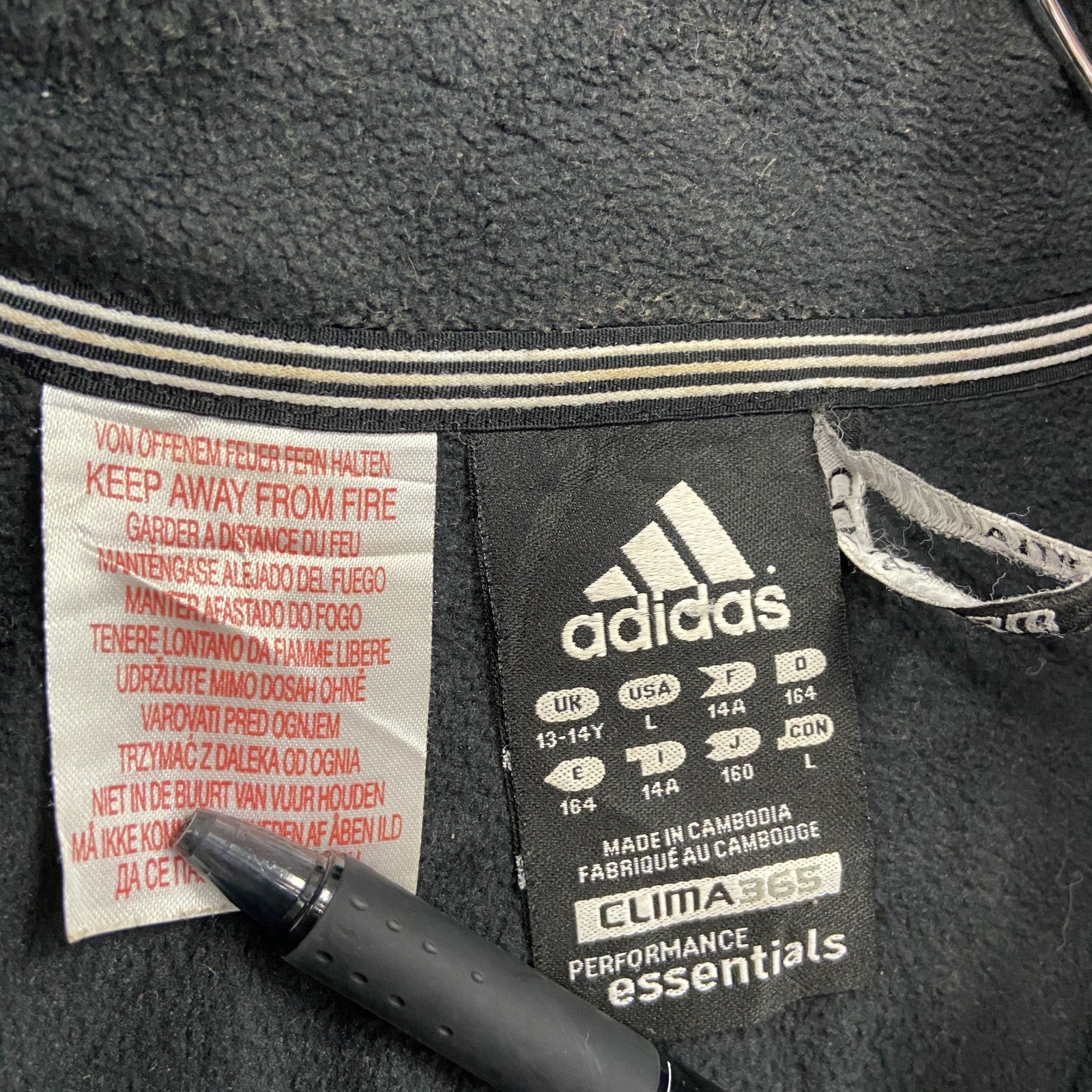 adidas　アディダス　フリースジャージ　フリースジャケット　ハイネック　スリーストライプス　黒　ブラック　Lサイズ