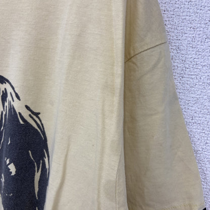 古着 used　ノーブランド　半袖ヴィンテージTシャツ　シングルステッチ　クルーネック　レトロデザイン　90s　黄色　Mサイズ