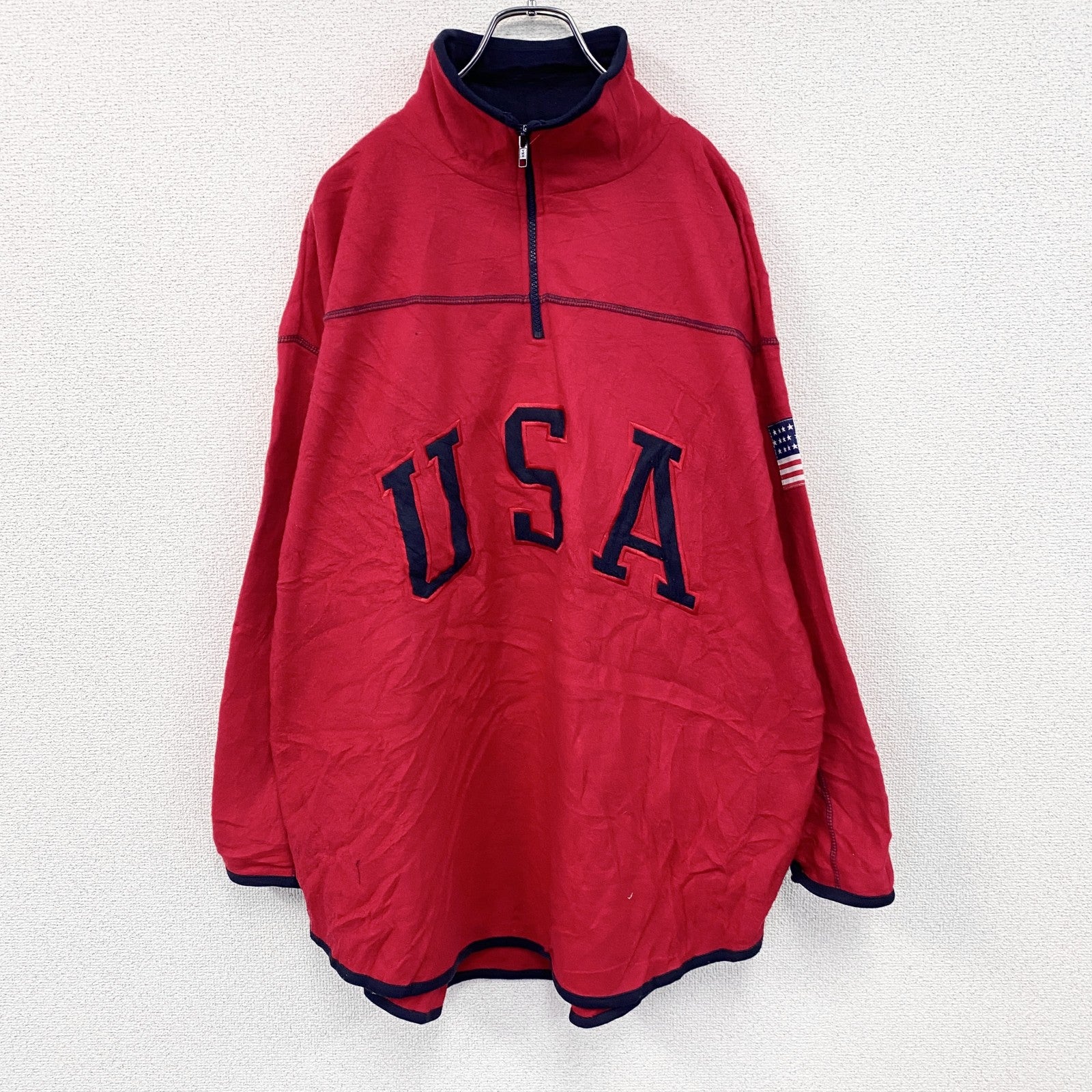 ～90s　sport VENEZIA　ハーフジップフリースプルオーバージャケット　星条旗　ヴィンテージ　赤　レッド　18/20サイズ