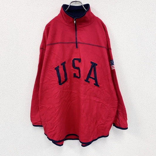 ～90s　sport VENEZIA　ハーフジップフリースプルオーバージャケット　星条旗　ヴィンテージ　赤　レッド　18/20サイズ