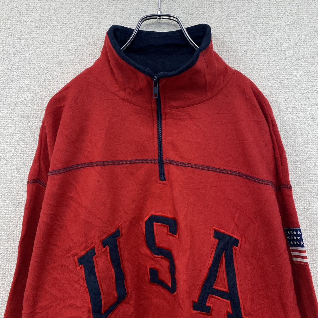 ～90s　sport VENEZIA　ハーフジップフリースプルオーバージャケット　星条旗　ヴィンテージ　赤　レッド　18/20サイズ