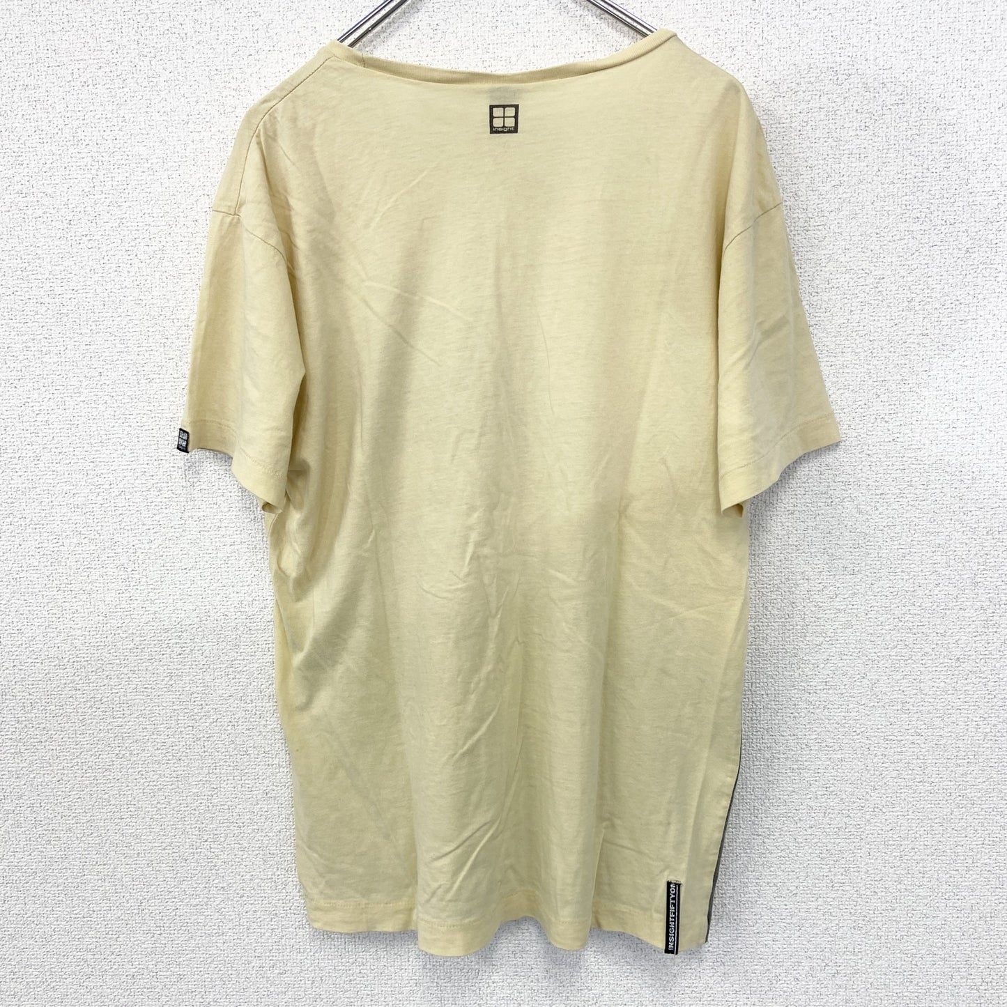 古着 used　ノーブランド　半袖ヴィンテージTシャツ　シングルステッチ　クルーネック　レトロデザイン　90s　黄色　Mサイズ