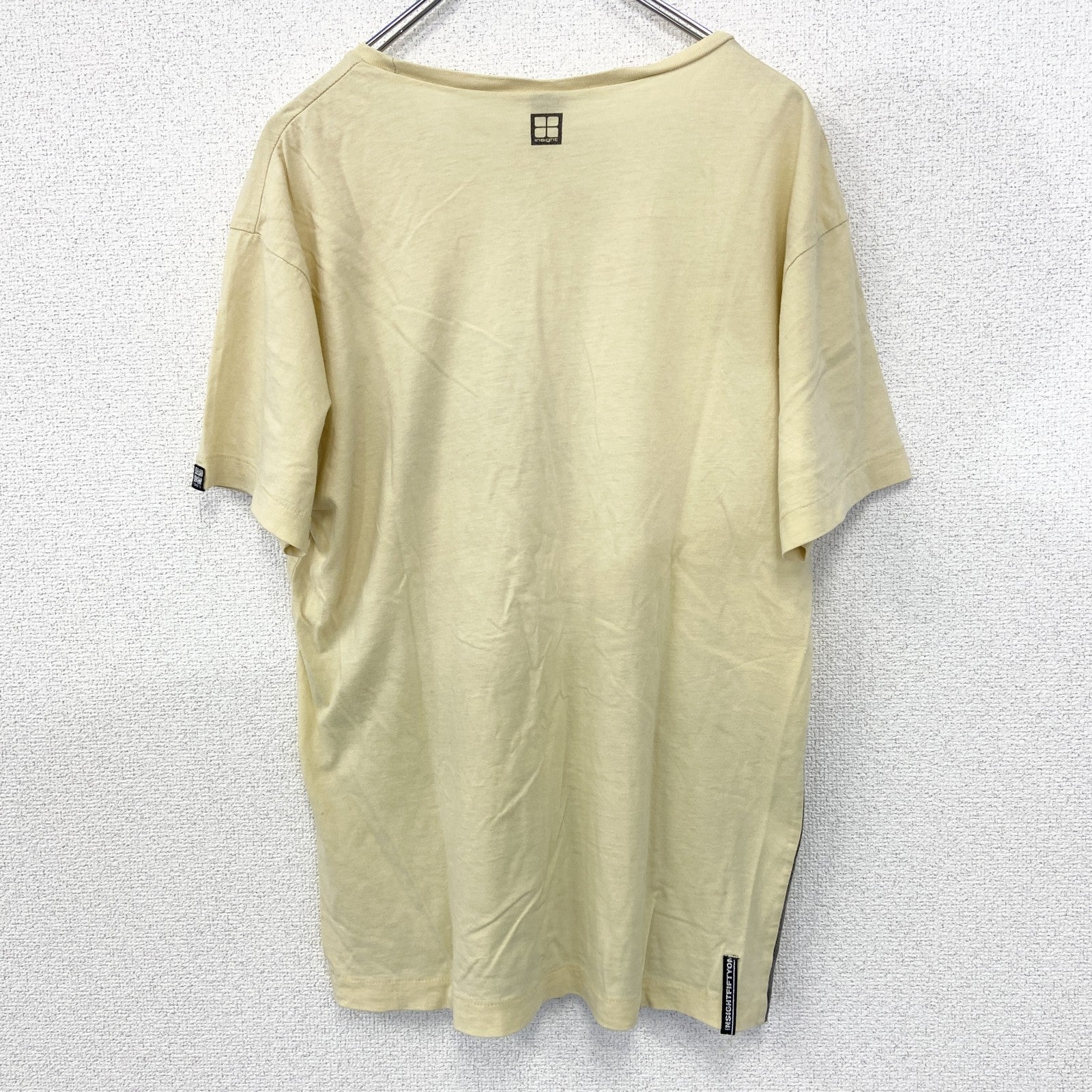 古着 used　ノーブランド　半袖ヴィンテージTシャツ　シングルステッチ　クルーネック　レトロデザイン　90s　黄色　Mサイズ