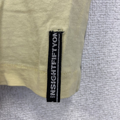 古着 used　ノーブランド　半袖ヴィンテージTシャツ　シングルステッチ　クルーネック　レトロデザイン　90s　黄色　Mサイズ