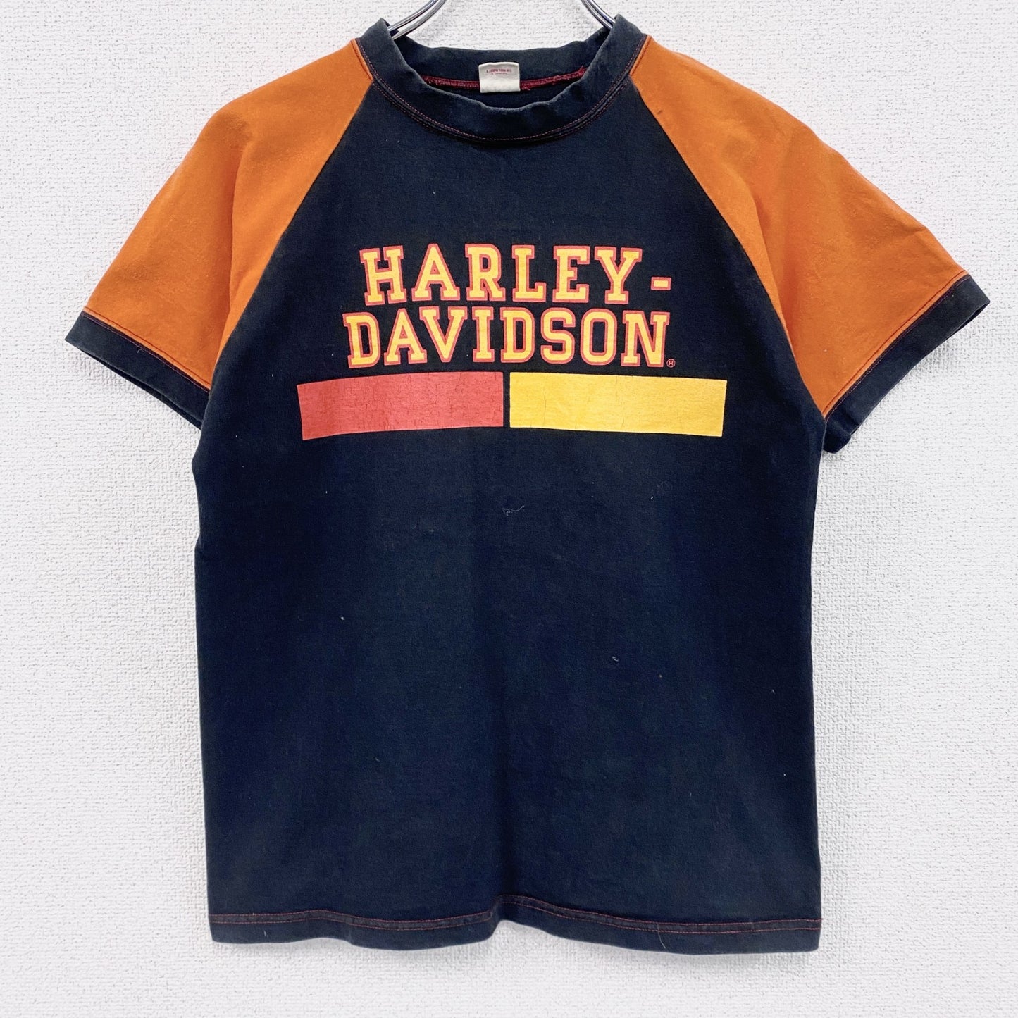The Real McCoy's　HARLEY DAVIDSON　半袖Tシャツ　リンガーT　黒　ブラック　Sサイズ