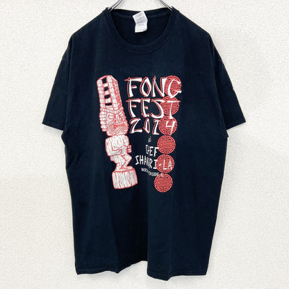 GILDAN　ギルダン　半袖プリントデザインTシャツ　Tiki　ポリネシア神話　7連プリント　両面プリント　黒　ブラック　Lサイズ