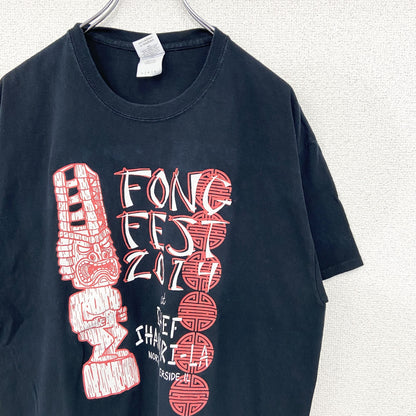 GILDAN　ギルダン　半袖プリントデザインTシャツ　Tiki　ポリネシア神話　7連プリント　両面プリント　黒　ブラック　Lサイズ