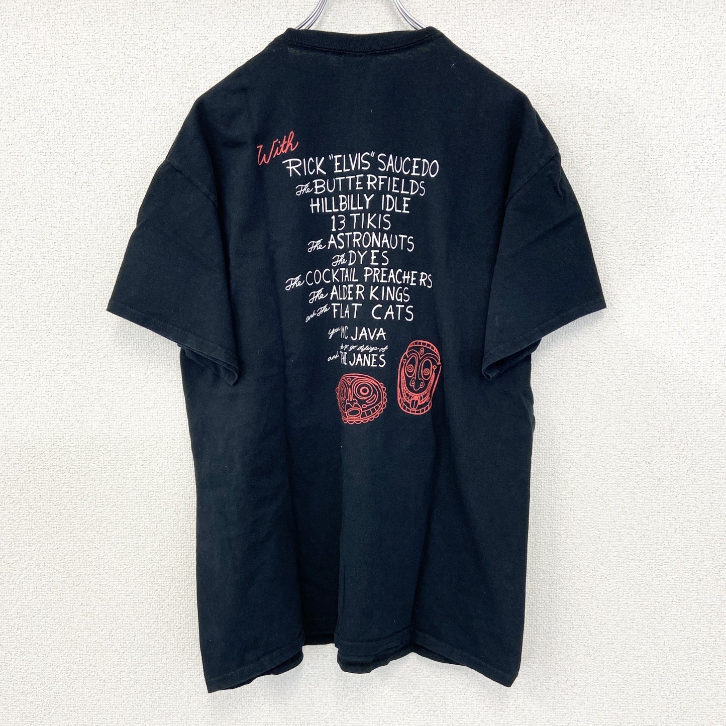 GILDAN　ギルダン　半袖プリントデザインTシャツ　Tiki　ポリネシア神話　7連プリント　両面プリント　黒　ブラック　Lサイズ