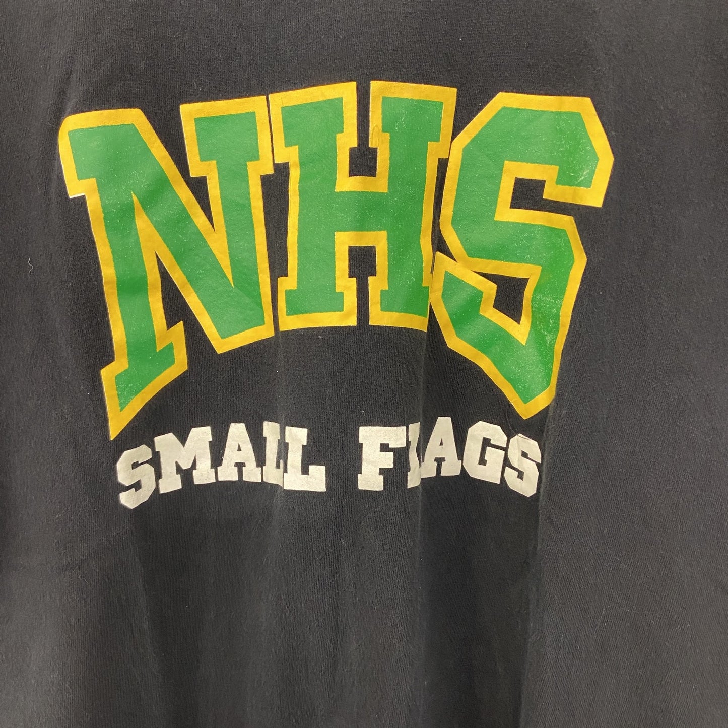 古着 used　HIS　半袖プリントデザインTシャツ　クルーネック　NHS　フランス　ナルボンヌ　カジュアル　黒　Mサイズ