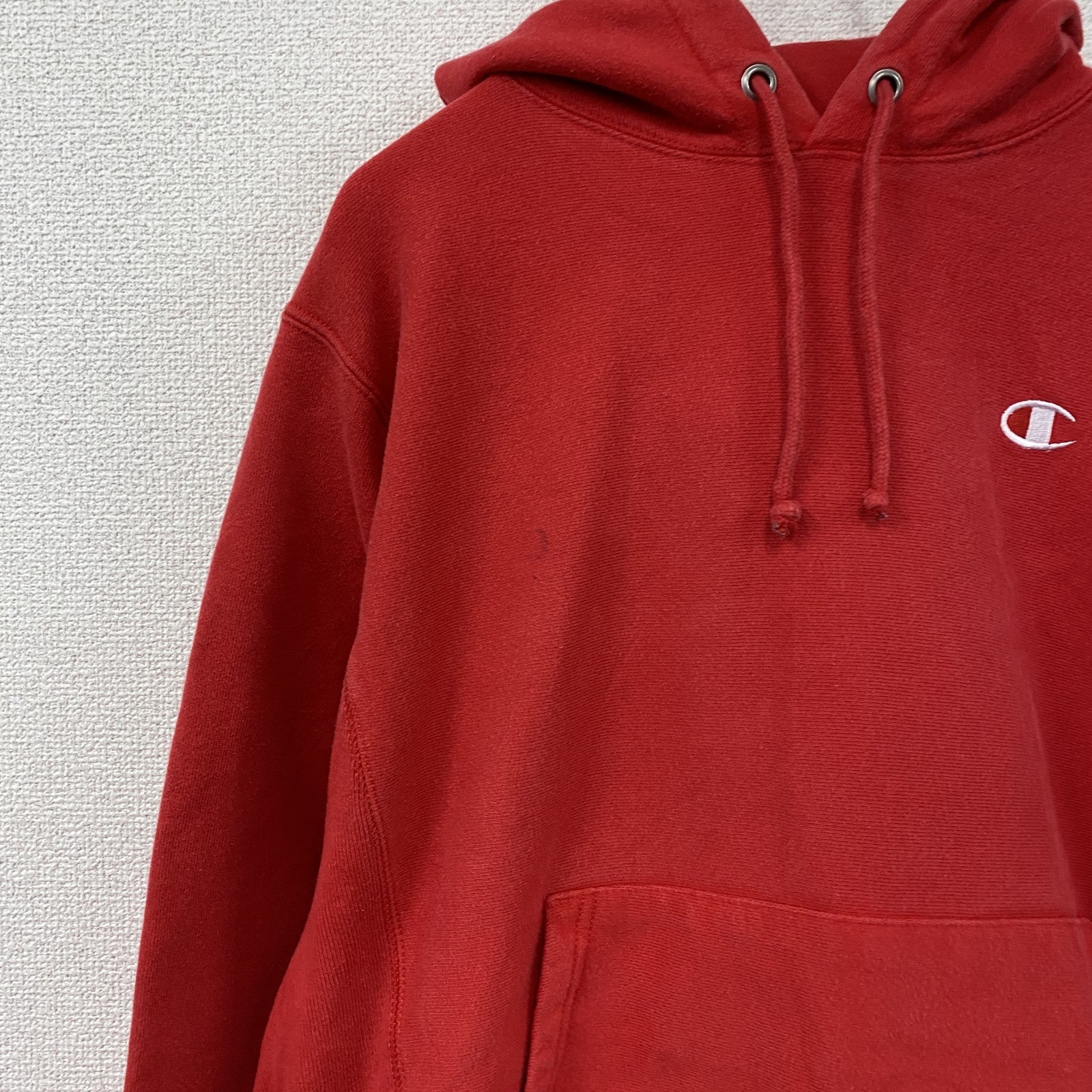 Champion　チャンピオン　リバースウィーブ　スウェットパーカー/フーディー　ヘビーウエイト　刺繍ロゴ　赤　レッド　Sサイズ