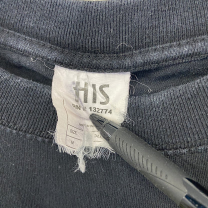 古着 used　HIS　半袖プリントデザインTシャツ　クルーネック　NHS　フランス　ナルボンヌ　カジュアル　黒　Mサイズ