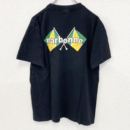 古着 used　HIS　半袖プリントデザインTシャツ　クルーネック　NHS　フランス　ナルボンヌ　カジュアル　黒　Mサイズ