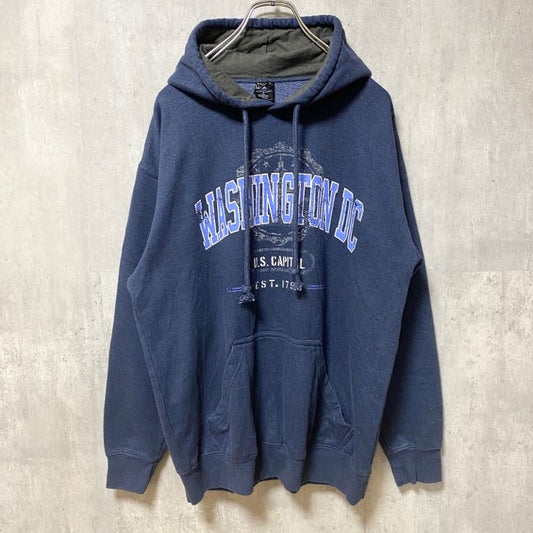 古着 used　WASHINTON DC　ワシントン　長袖スウェットパーカー　ロゴプリント　1790　ネイビー　Mサイズ