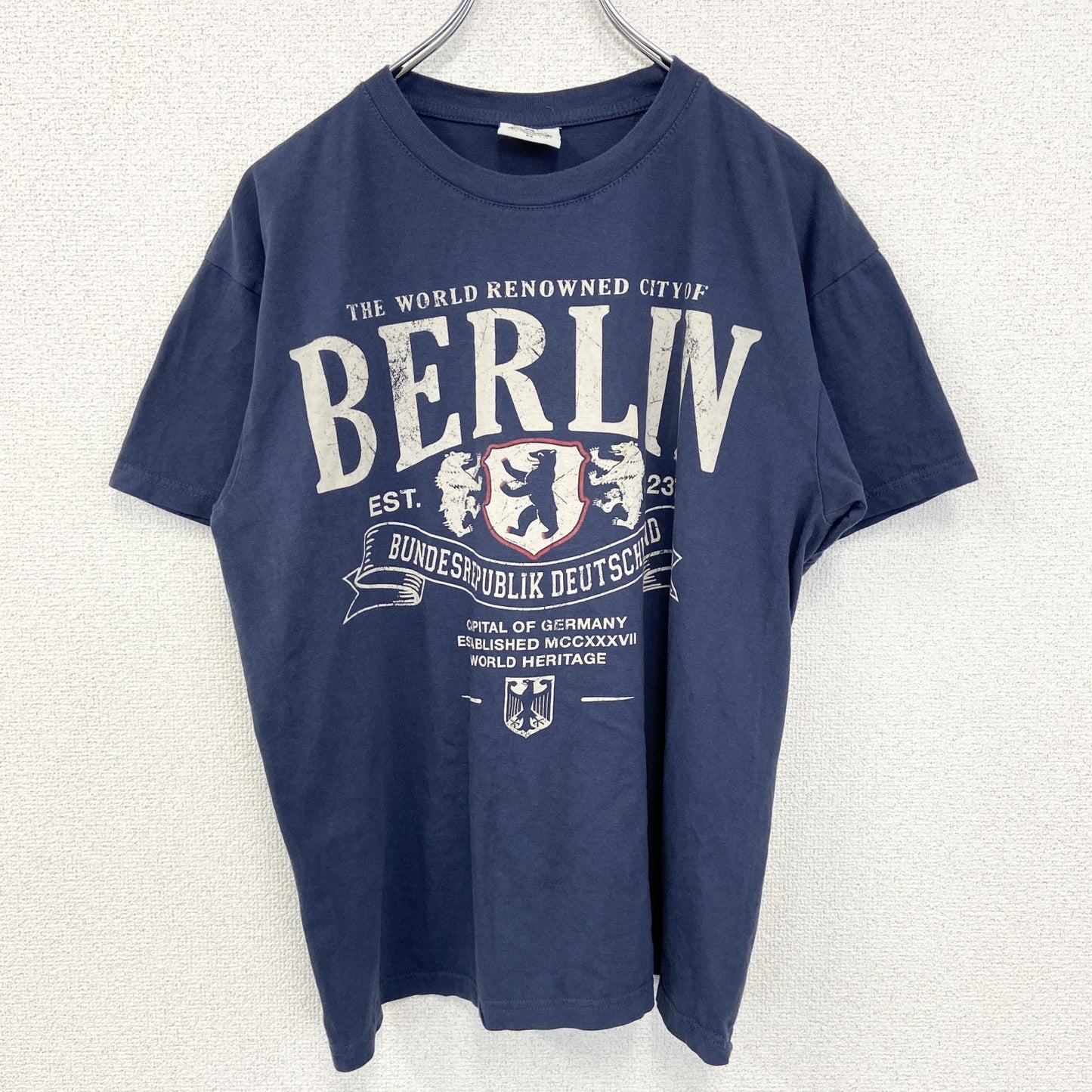 古着 used　FOX ORIGINALS　半袖プリントTシャツ　クルーネック　ドイツ　ベルリン　クルーネック　青　Mサイズ