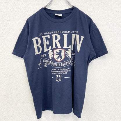 古着 used　FOX ORIGINALS　半袖プリントTシャツ　クルーネック　ドイツ　ベルリン　クルーネック　青　Mサイズ