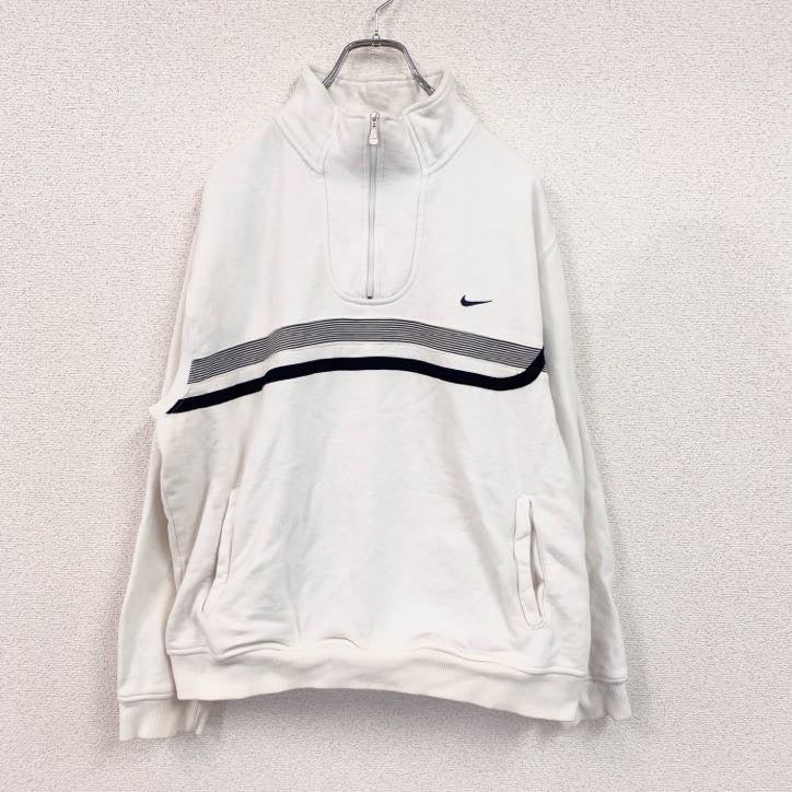 00s　NIKE　ナイキ　ハーフジッププルオーバースウェット　ヴィンテージ　刺ロゴ　白　ホワイト　Lサイズ