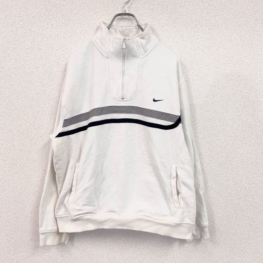 00s　NIKE　ナイキ　ハーフジッププルオーバースウェット　ヴィンテージ　刺ロゴ　白　ホワイト　Lサイズ