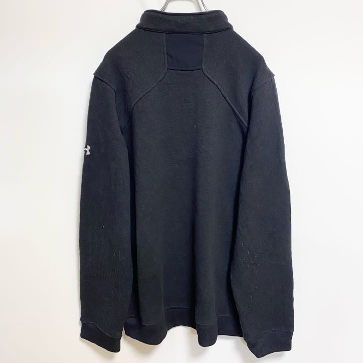 古着 used　UNDER ARMOUR アンダーアーマー　長袖ハーフジップニット　裏フリース　ワンポインロゴ刺繍　黒　XLサイズ