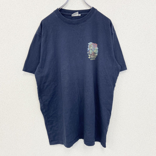 古着 used　weird fish　半袖プリントデザインTシャツ　３PIKES　CALLENGE　クルーネック　黒　Lサイズ