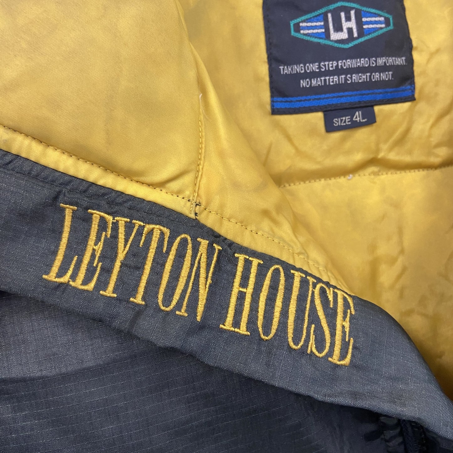 90s～　LEYTON HOUSE　レイトンハウス　フルジップダウンベスト　リップストップ　黒　ブラック　4Lサイズ