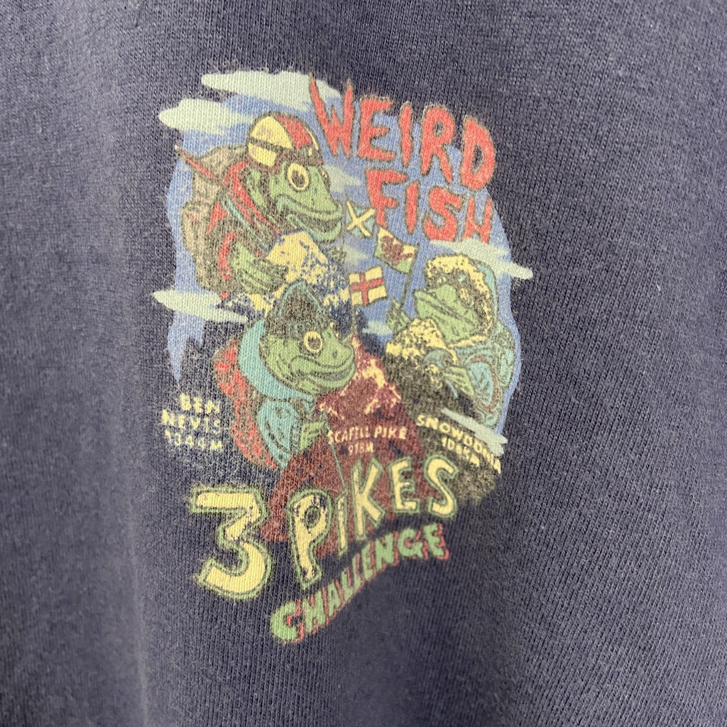 古着 used　weird fish　半袖プリントデザインTシャツ　３PIKES　CALLENGE　クルーネック　黒　Lサイズ