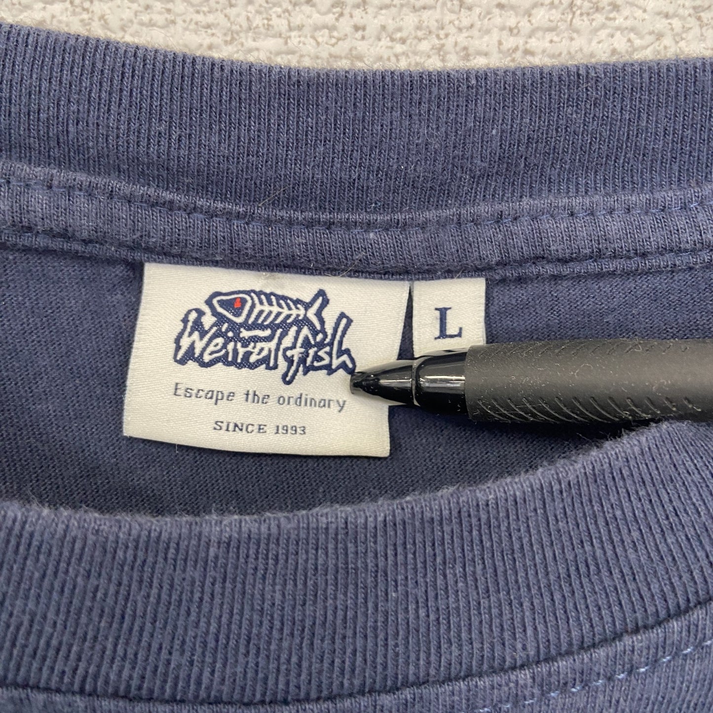 古着 used　weird fish　半袖プリントデザインTシャツ　３PIKES　CALLENGE　クルーネック　黒　Lサイズ