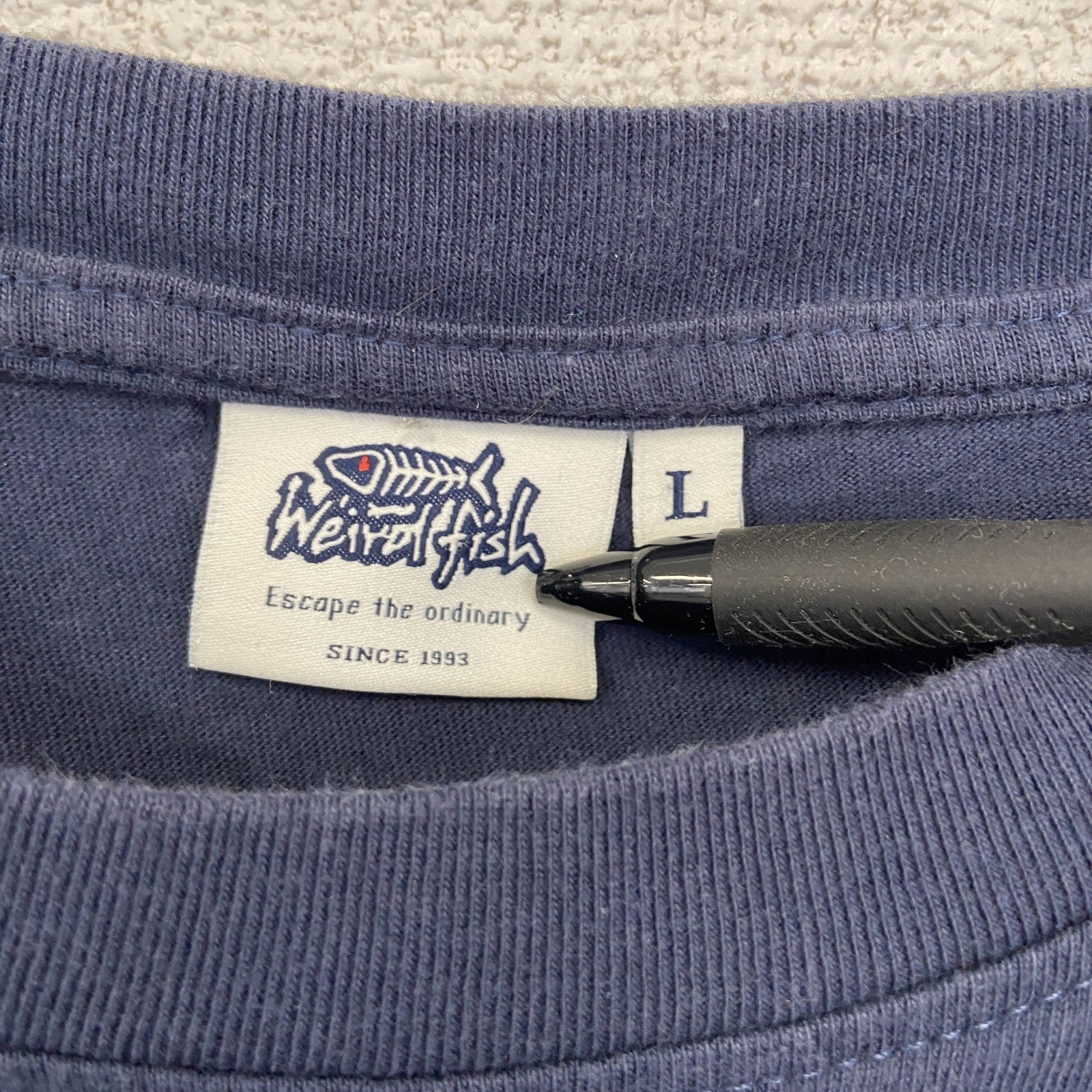 古着 used　weird fish　半袖プリントデザインTシャツ　３PIKES　CALLENGE　クルーネック　黒　Lサイズ
